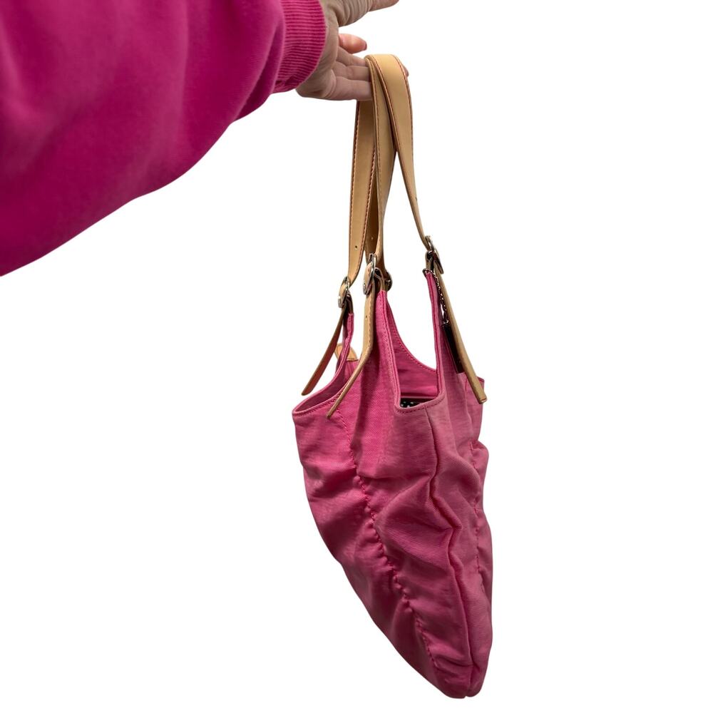 Esprit Pink Nylon Hobo Shoulder Bag Tan Straps Polka Dot Lining Y2K - Picture 8 of 16